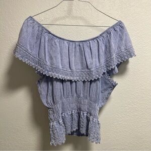 Giocam Chic Off-Shoulder Lace Blouse in Blue